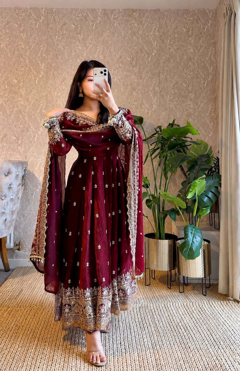 Diya Maroon Embroidered Anarkali Suit Set with Dupatta | Gulaal Jaipur