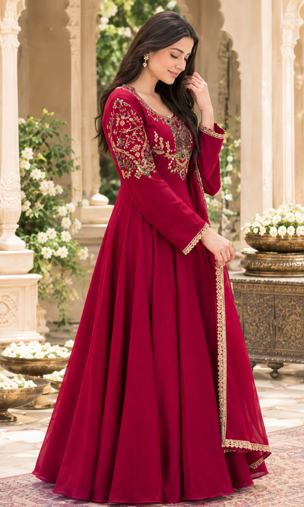 Royal Wine Embroidered Anarkali Set