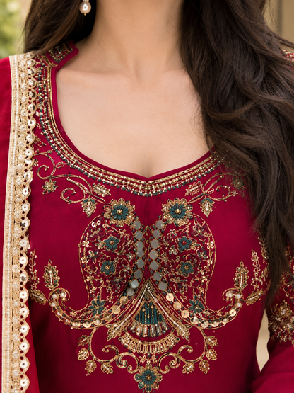 Royal Wine Embroidered Anarkali Set