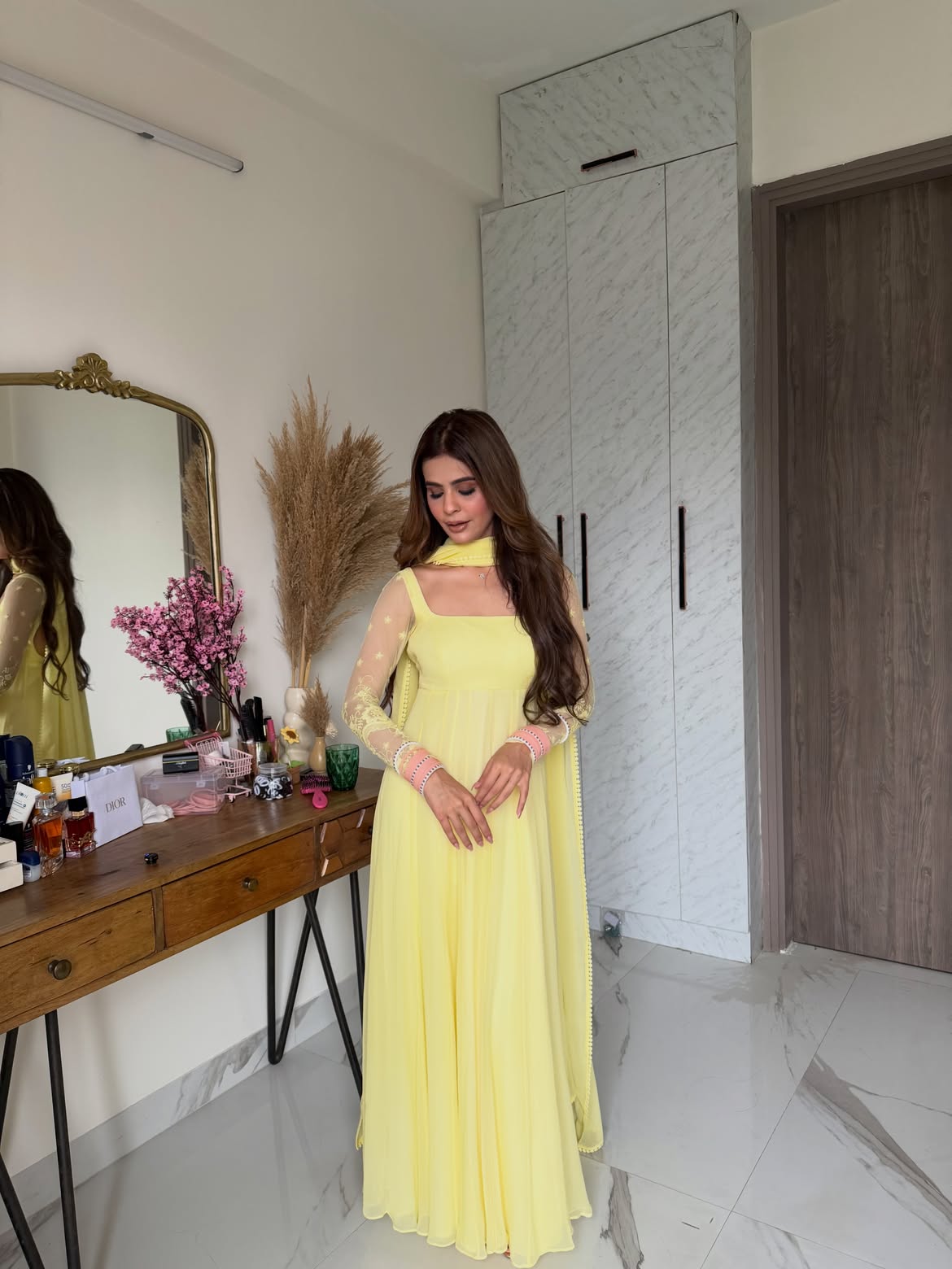 Aarvi Pastel Yellow Anarkali Suit Set | Gulaal Jaipur