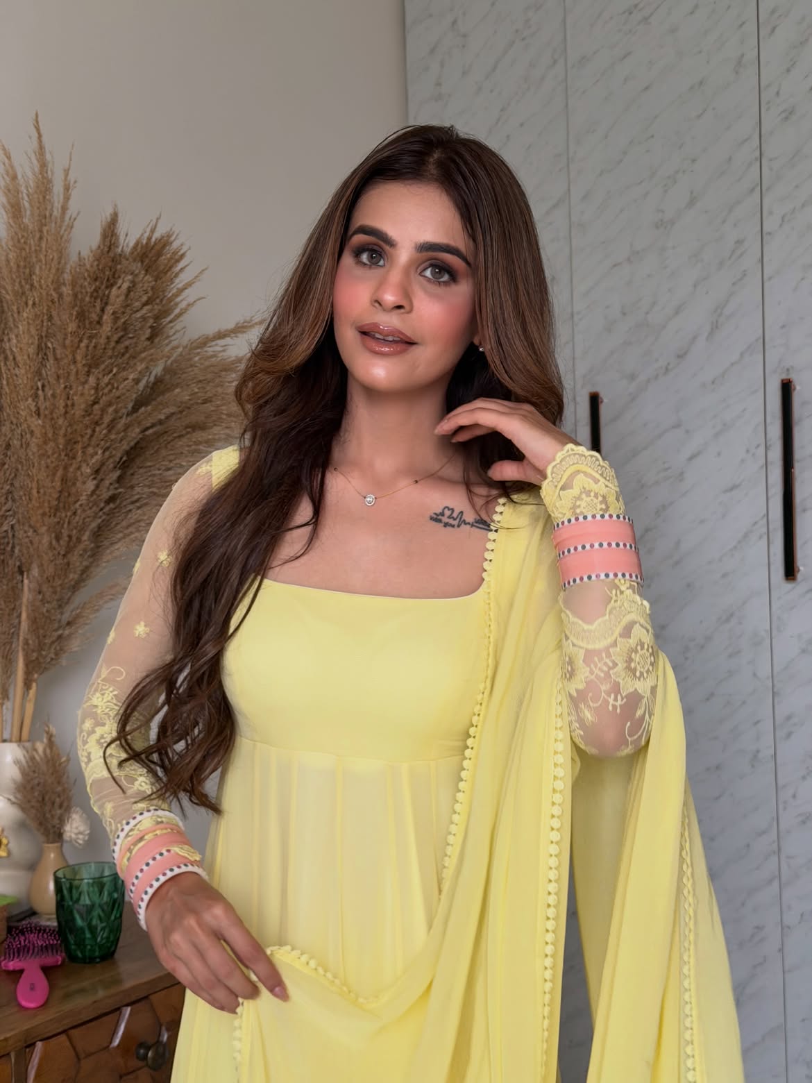 Aarvi Pastel Yellow Anarkali Suit Set | Gulaal Jaipur