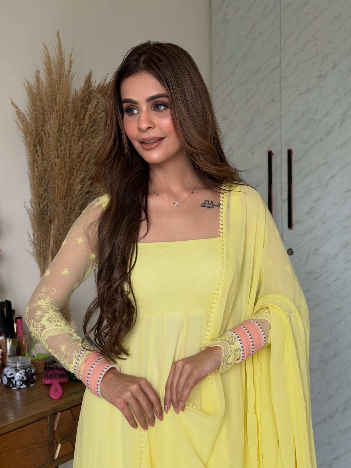 Aarvi Pastel Yellow Anarkali Suit Set | Gulaal Jaipur