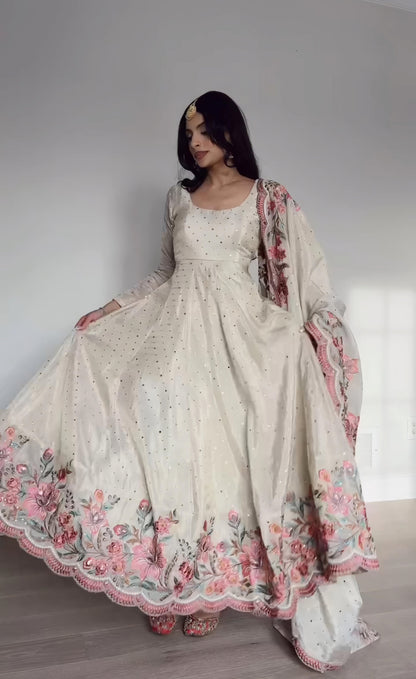 Aarushi Heavy Pure Vichitra Silk Gown | Gulaal Jaipur