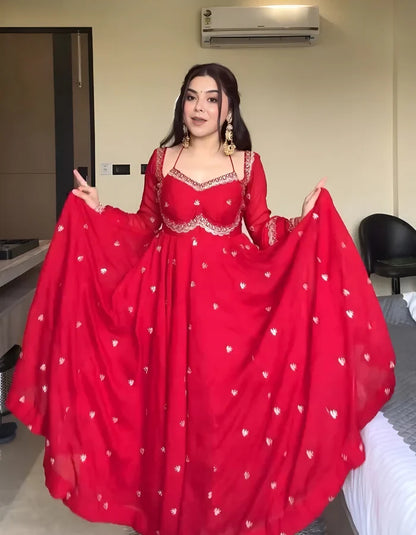Nehas Red Embroidered Anarkali Suit | Gulaal Jaipur