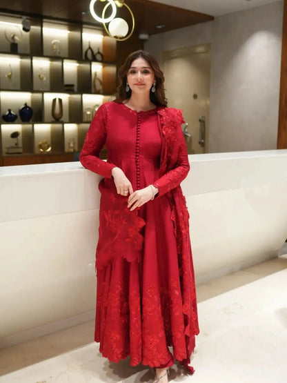 Scarlet Radiance Silk Anarkali Set | Gulaal Jaipur