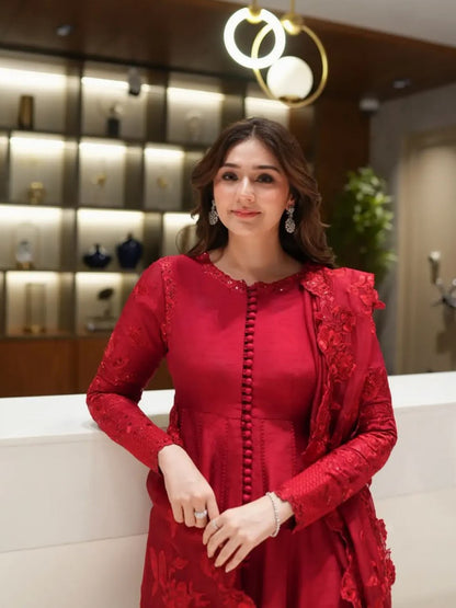 Scarlet Radiance Silk Anarkali Set | Gulaal Jaipur