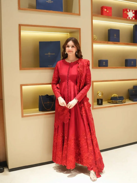 Scarlet Radiance Silk Anarkali Set | Gulaal Jaipur