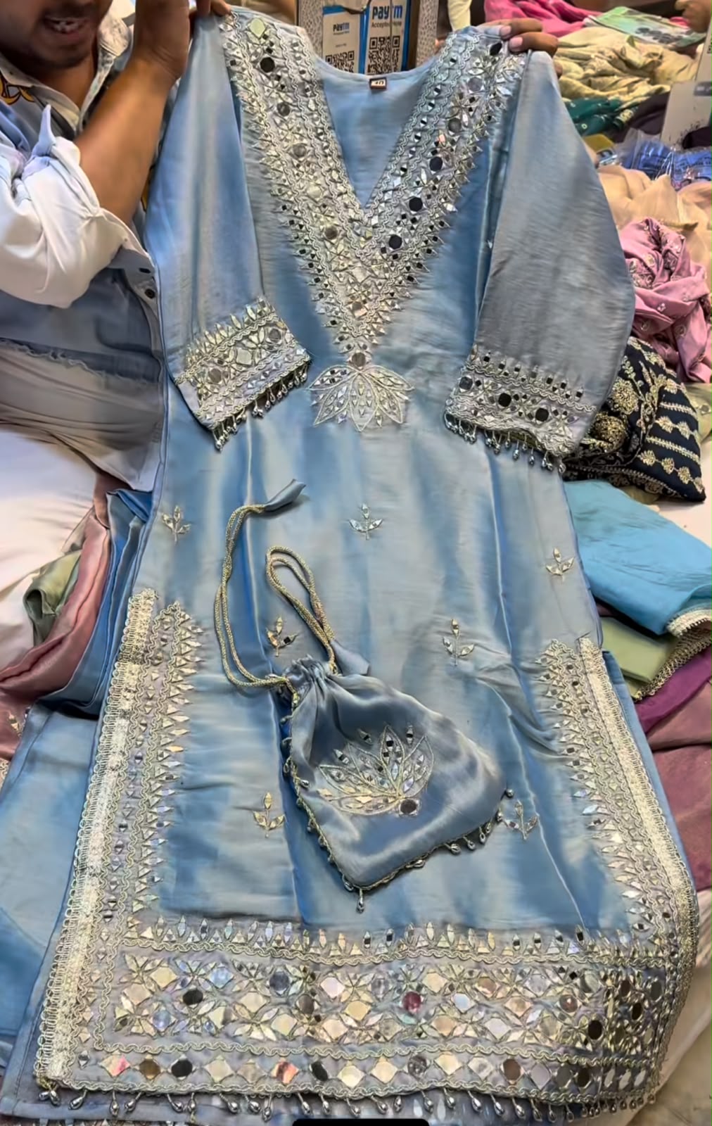 Aarohi Mirrorwork Silk Kurta Set with Potli | Gulaal Jaipur