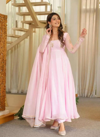 Nisha Baby Pink Embroidered Anarkali Suit Set with Dupatta | Gulaal Jaipur