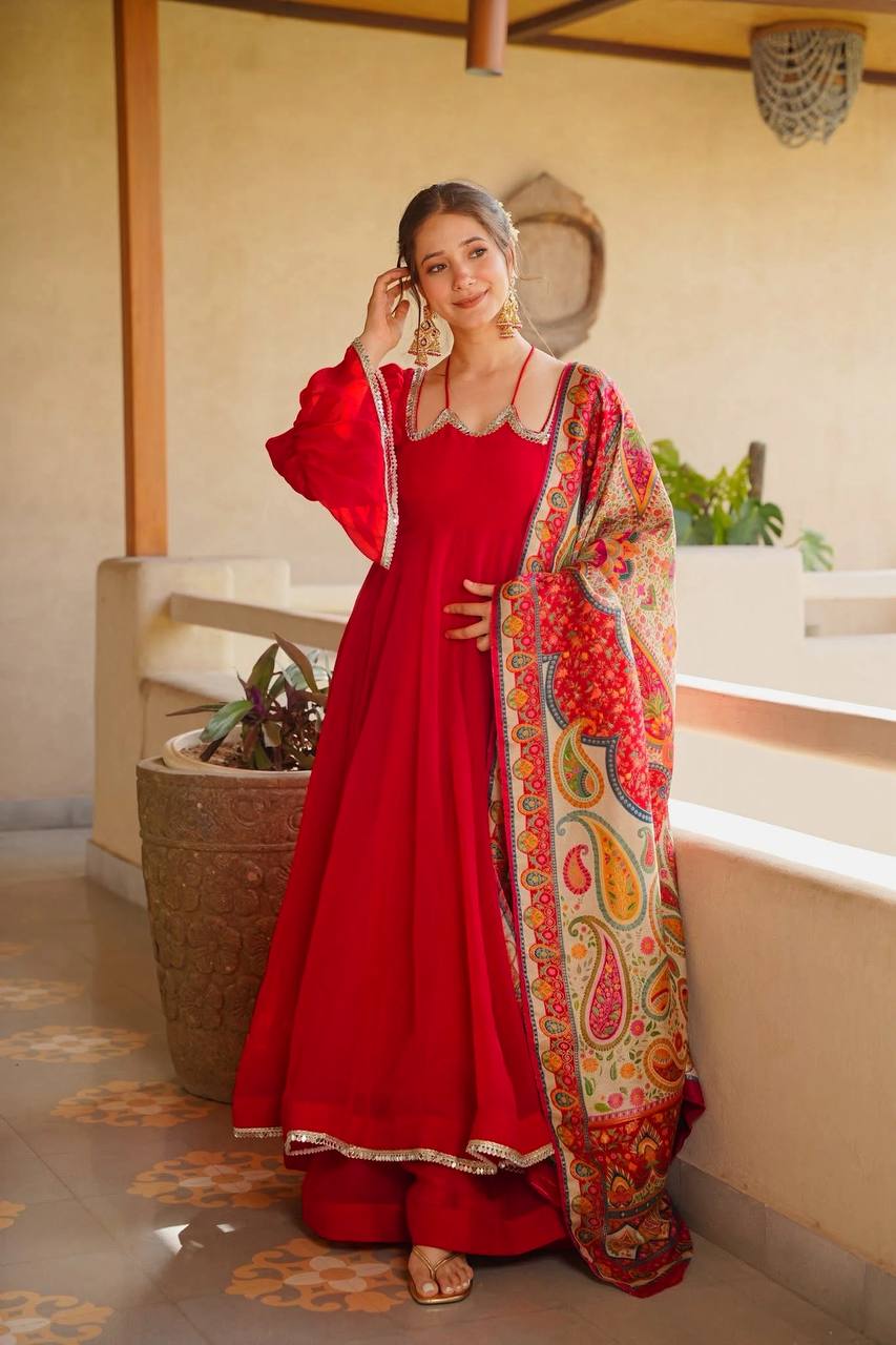 Luxury Red Party-Wear Anarkali Suit Set for Women | Gulaal Jaipur